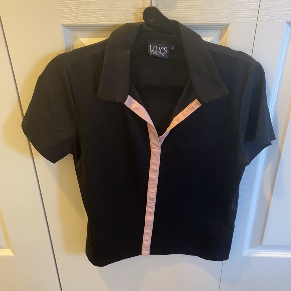 Lily’s of Beverly Hills Women’s Black and Pink Short-Sleeve Polo Shirt S